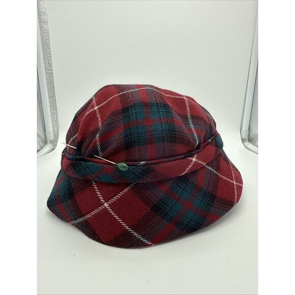 Edith Manner Accessories - 1930s Edith Manner Hat Cloche Casuals In New York Felt Vintage Hat Red Plaid